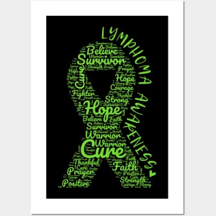 Lymphoma Awareness Lime Green Ribbon With Positive Words Posters and Art